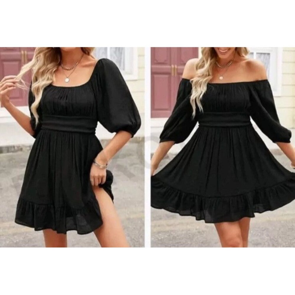 Dokotoo Size XS Black Mini Dress Backless Back Tie Ruffle Flirty Flouncy Party